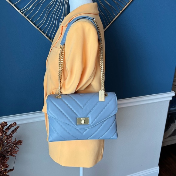 NWT Moncrief of London Cathryn Elegant Blue Quilted Shoulder Bag - Picture 3 of 13